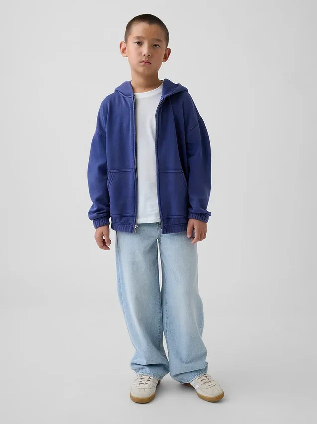 Vintagesoft-hoodie med dragkedja i avslappnad passform för barn