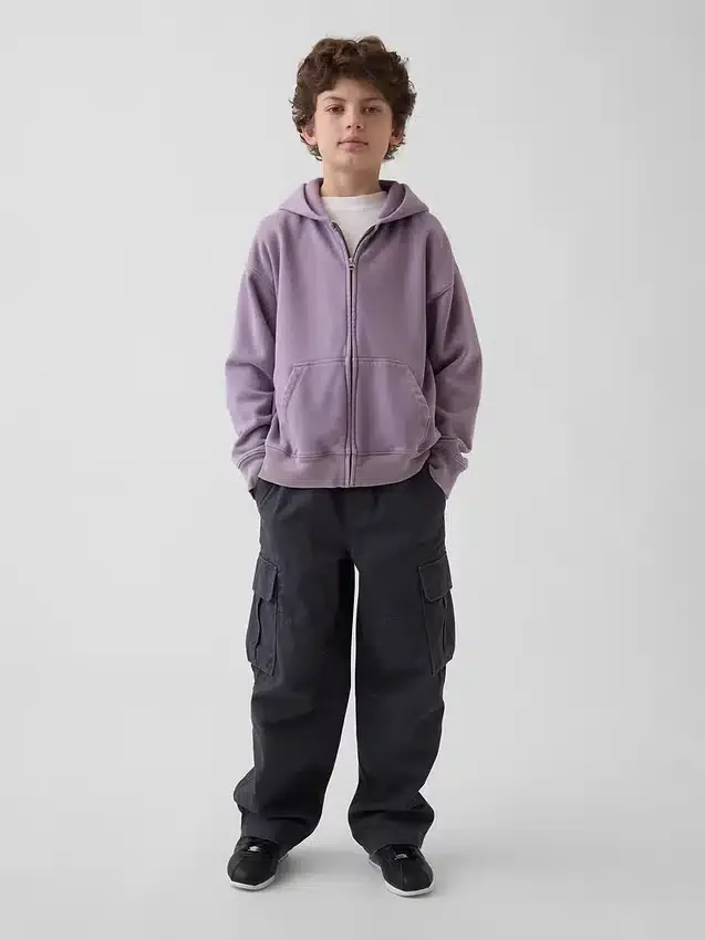 Vintagesoft-hoodie med dragkedja i avslappnad passform för barn