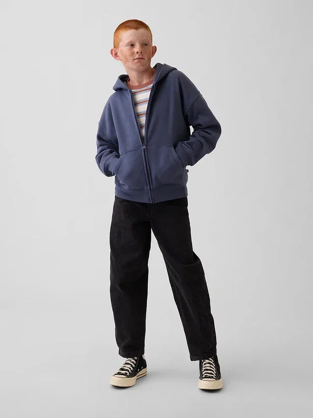 Vintagesoft-hoodie med dragkedja i avslappnad passform för barn