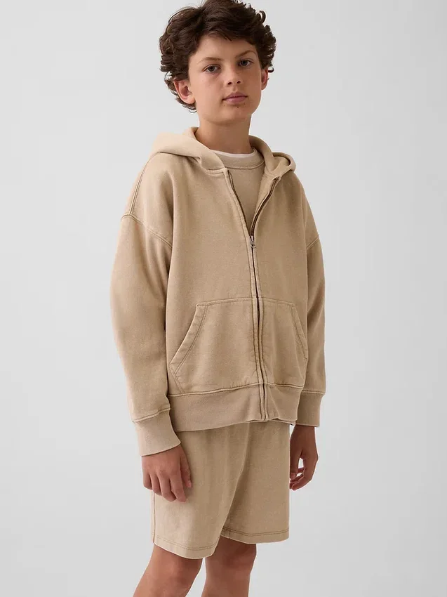 Vintagesoft-hoodie med dragkedja i avslappnad passform för barn
