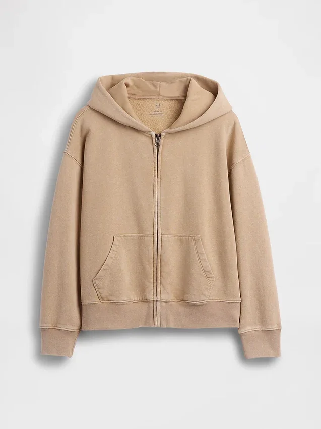 Vintagesoft-hoodie med dragkedja i avslappnad passform för barn