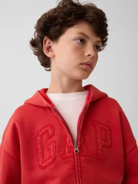 Vintagesoft-hoodie med dragkedja och avslappnad passform för barn