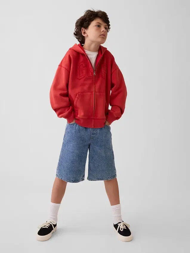 Vintagesoft-hoodie med dragkedja och avslappnad passform för barn