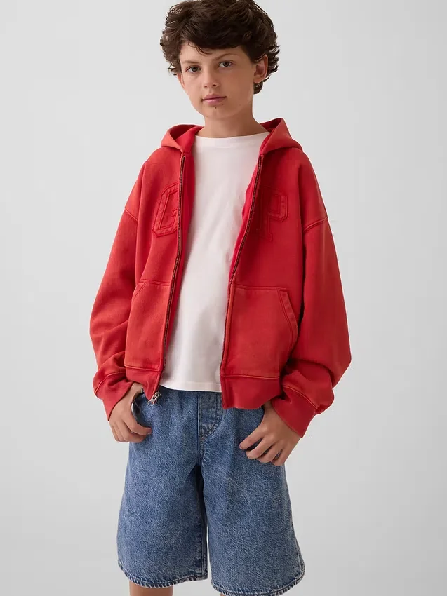 Vintagesoft-hoodie med dragkedja och avslappnad passform för barn