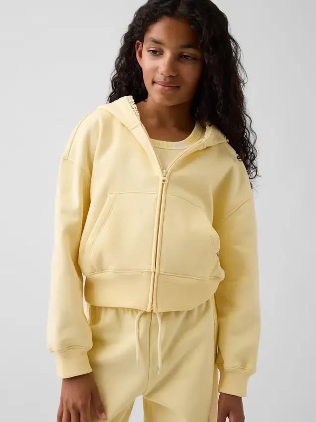 Vintagesoft-hoodie med dragkedja och spetskant för barn