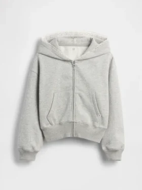 Vintagesoft-hoodie med dragkedja och spetskant för barn