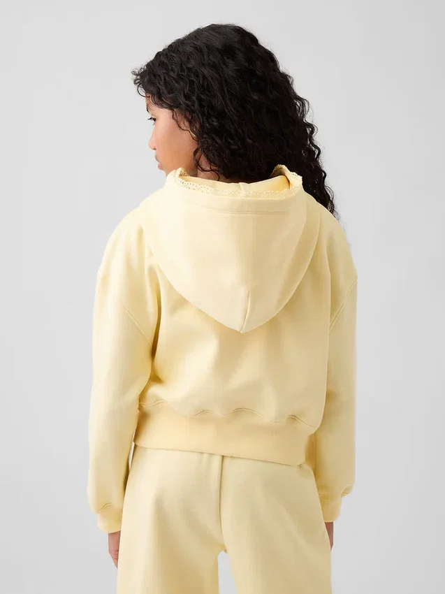 Vintagesoft-hoodie med dragkedja och spetskant för barn