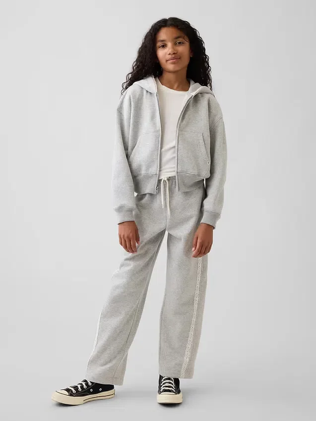 Vintagesoft-hoodie med dragkedja och spetskant för barn