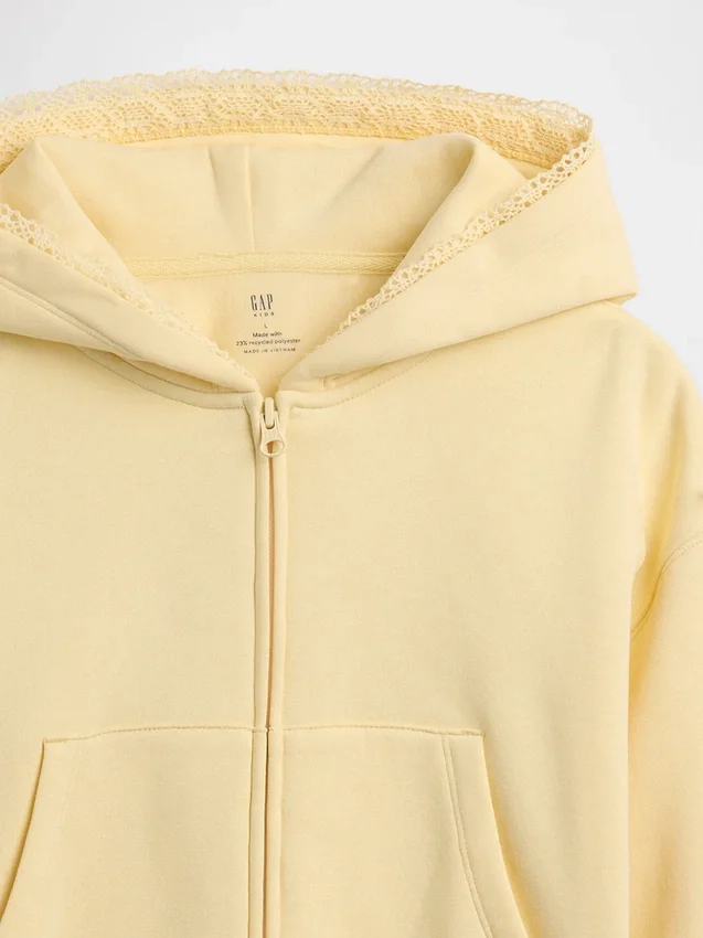 Vintagesoft-hoodie med dragkedja och spetskant för barn