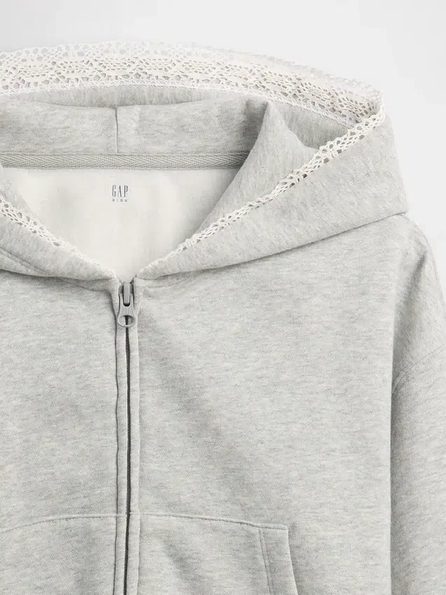 Vintagesoft-hoodie med dragkedja och spetskant för barn