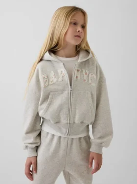 Vintagesoft-hoodie med dragkedja och överdimensionerad logotyp för barn