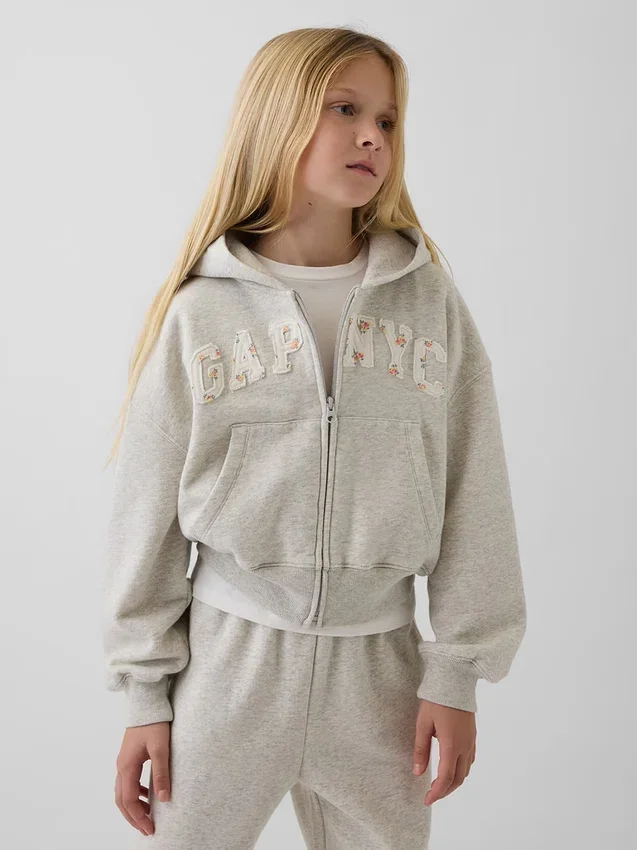 Vintagesoft-hoodie med dragkedja och överdimensionerad logotyp för barn
