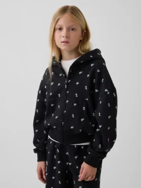 Vintagesoft-hoodie med dragkedja och överdimensionerad logotyp för barn