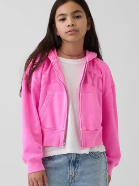 Vintagesoft-hoodie med dragkedja och överdimensionerad logotyp för barn