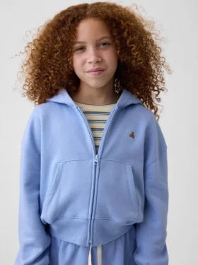 Vintagesoft-hoodie med dragkedja och överdimensionerad logotyp för barn