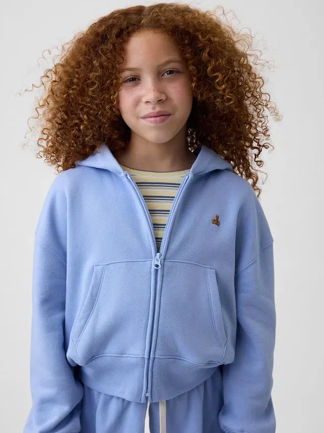 Vintagesoft-hoodie med dragkedja och överdimensionerad logotyp för barn