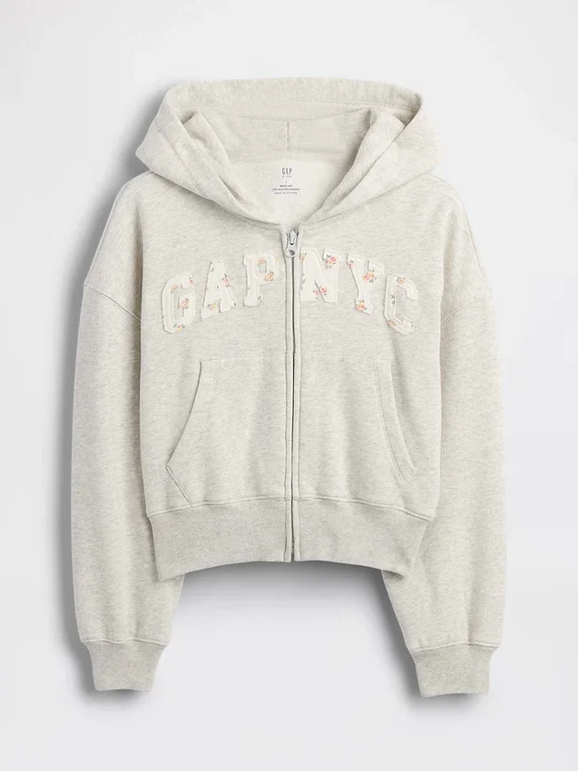 Vintagesoft-hoodie med dragkedja och överdimensionerad logotyp för barn