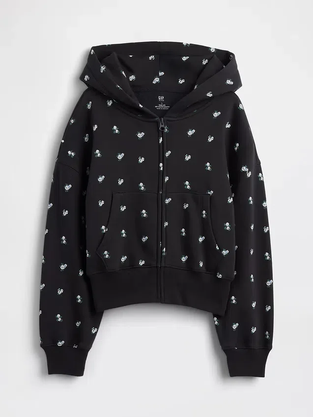 Vintagesoft-hoodie med dragkedja och överdimensionerad logotyp för barn