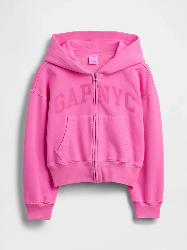 Vintagesoft-hoodie med dragkedja och överdimensionerad logotyp för barn