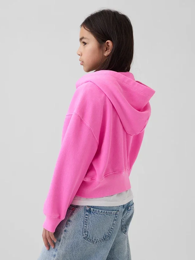 Vintagesoft-hoodie med dragkedja och överdimensionerad logotyp för barn