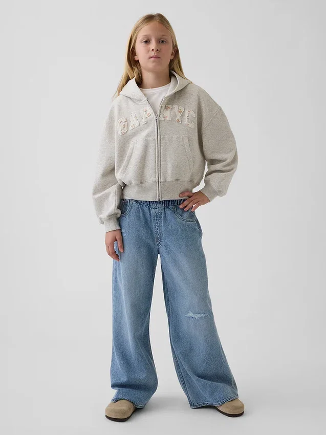Vintagesoft-hoodie med dragkedja och överdimensionerad logotyp för barn