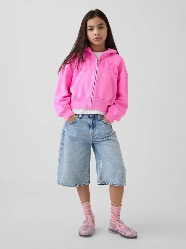Vintagesoft-hoodie med dragkedja och överdimensionerad logotyp för barn