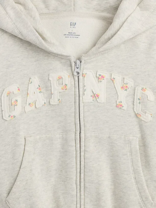Vintagesoft-hoodie med dragkedja och överdimensionerad logotyp för barn