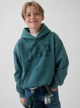 Vintagesoft-hoodie med logo för barn i avslappnad passform