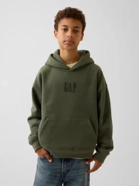 Vintagesoft-hoodie med logo för barn i avslappnad passform