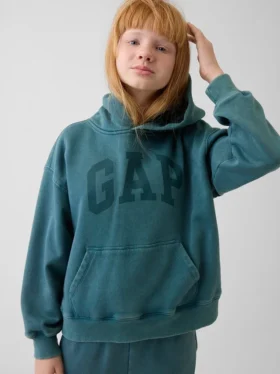Vintagesoft-hoodie med logo för barn i avslappnad passform