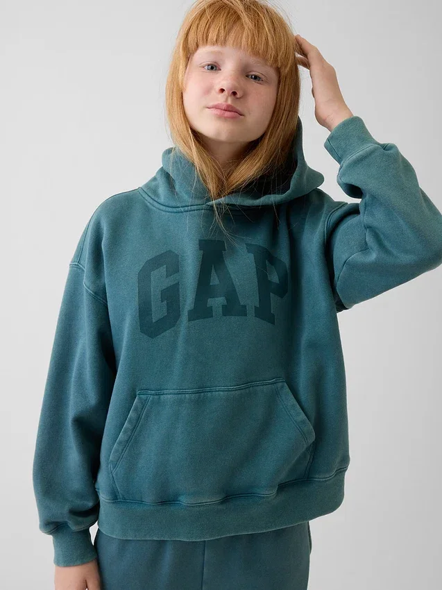Vintagesoft-hoodie med logo för barn i avslappnad passform