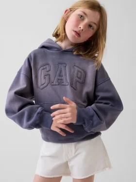Vintagesoft-hoodie med logo för barn i avslappnad passform