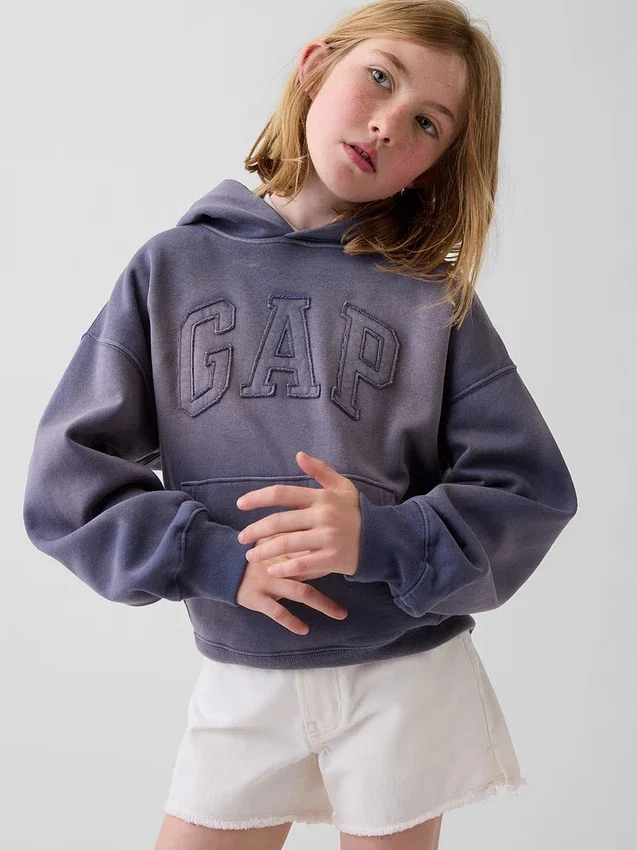 Vintagesoft-hoodie med logo för barn i avslappnad passform