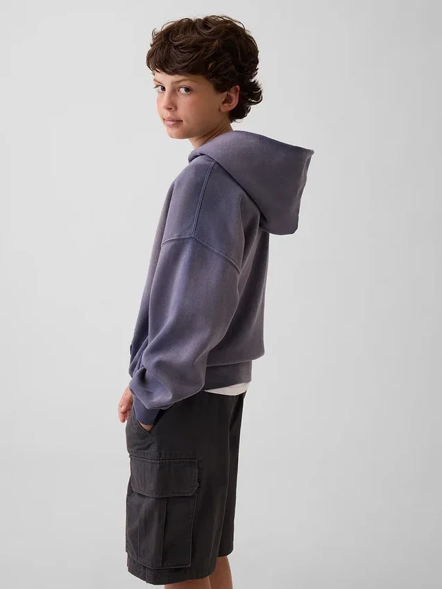 Vintagesoft-hoodie med logo för barn i avslappnad passform