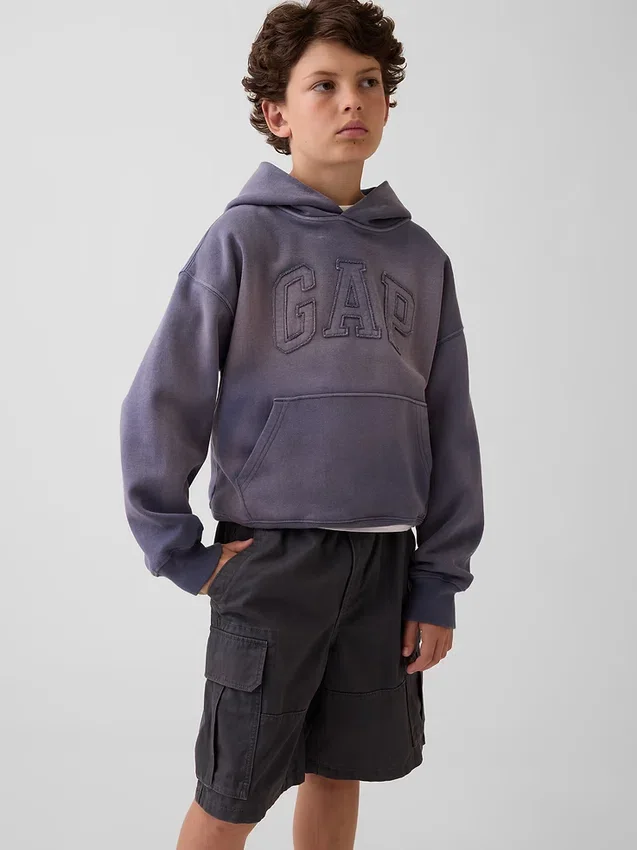 Vintagesoft-hoodie med logo för barn i avslappnad passform