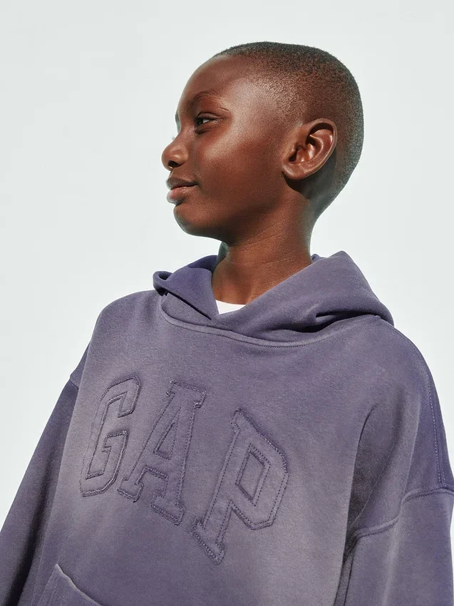 Vintagesoft-hoodie med logo för barn i avslappnad passform