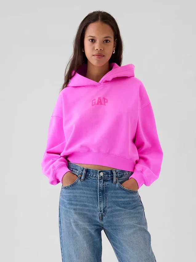 Vintagesoft kort hoodie med logotyp