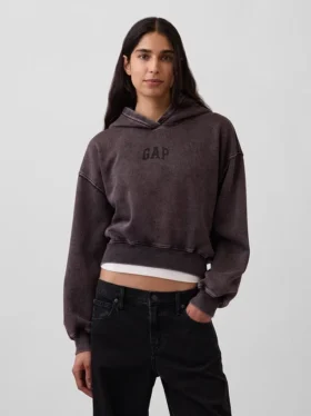Vintagesoft kort hoodie med logotyp