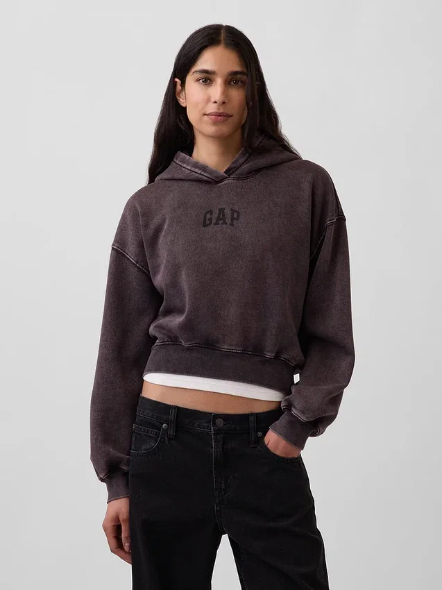 Vintagesoft kort hoodie med logotyp
