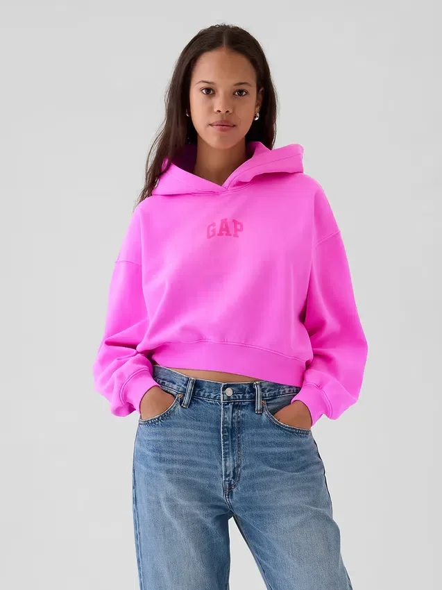 Vintagesoft kort hoodie med logotyp