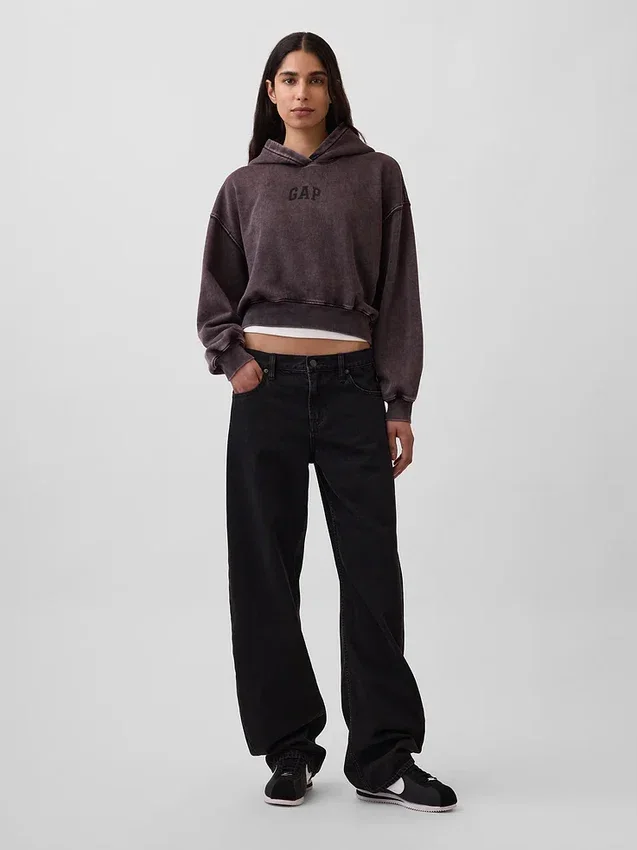 Vintagesoft kort hoodie med logotyp