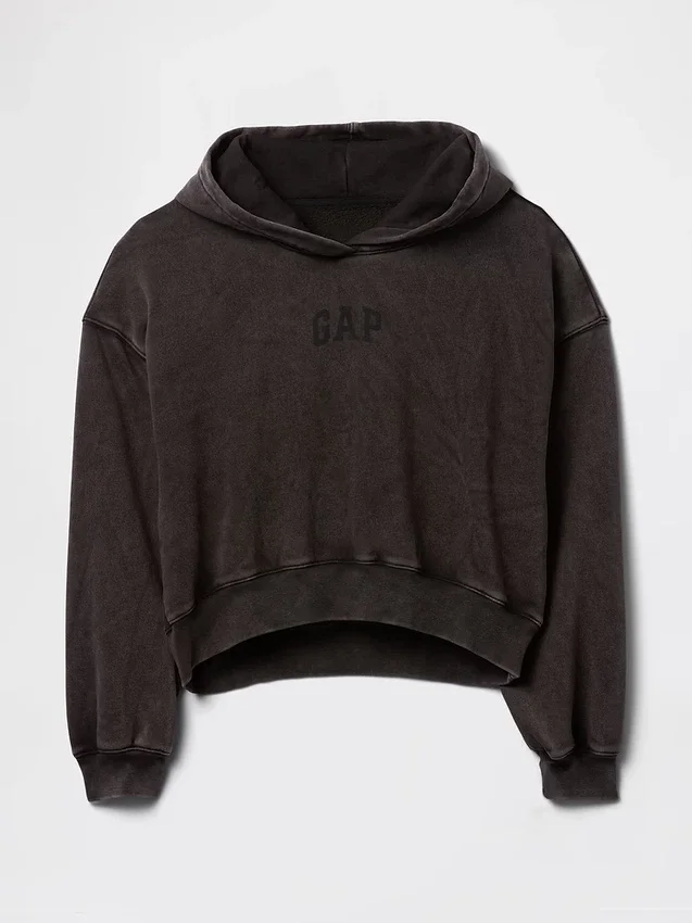 Vintagesoft kort hoodie med logotyp