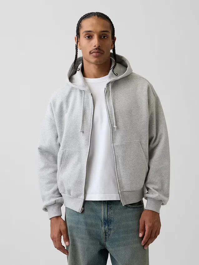 Vintagesoft Oversized Crop Zip Hoodie