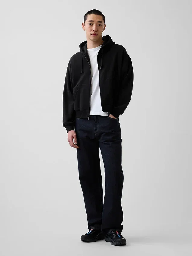 Vintagesoft Oversized Crop Zip Hoodie