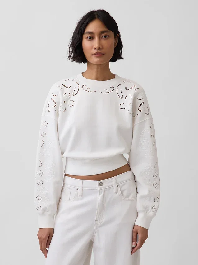 Vintagesoft Oversized Eyelet Crop-tröja