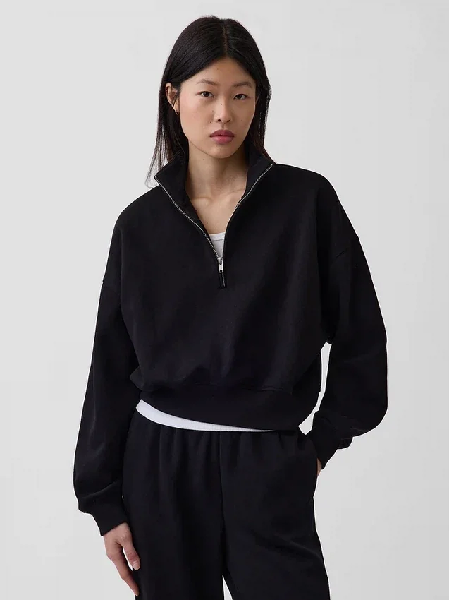 Vintagesoft Oversized tröja med halv dragkedja och kilformad passform