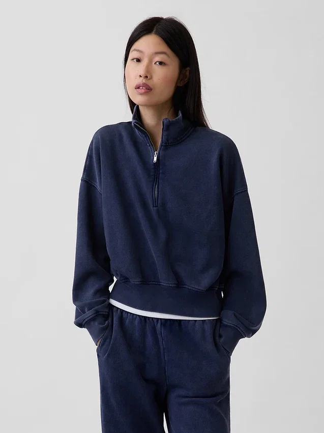 Vintagesoft Oversized tröja med halv dragkedja och kilformad passform