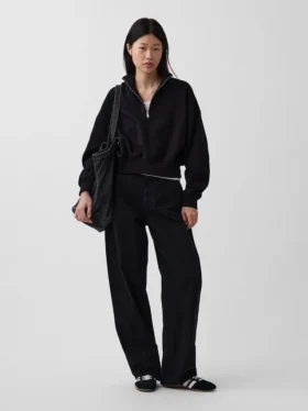 Vintagesoft Oversized tröja med halv dragkedja och kilformad passform