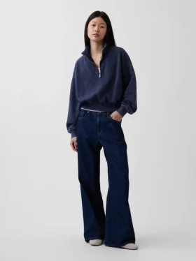 Vintagesoft Oversized tröja med halv dragkedja och kilformad passform