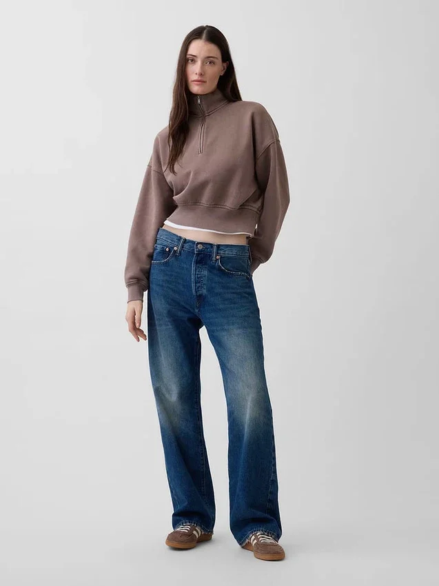 Vintagesoft Oversized tröja med halv dragkedja och kilformad passform